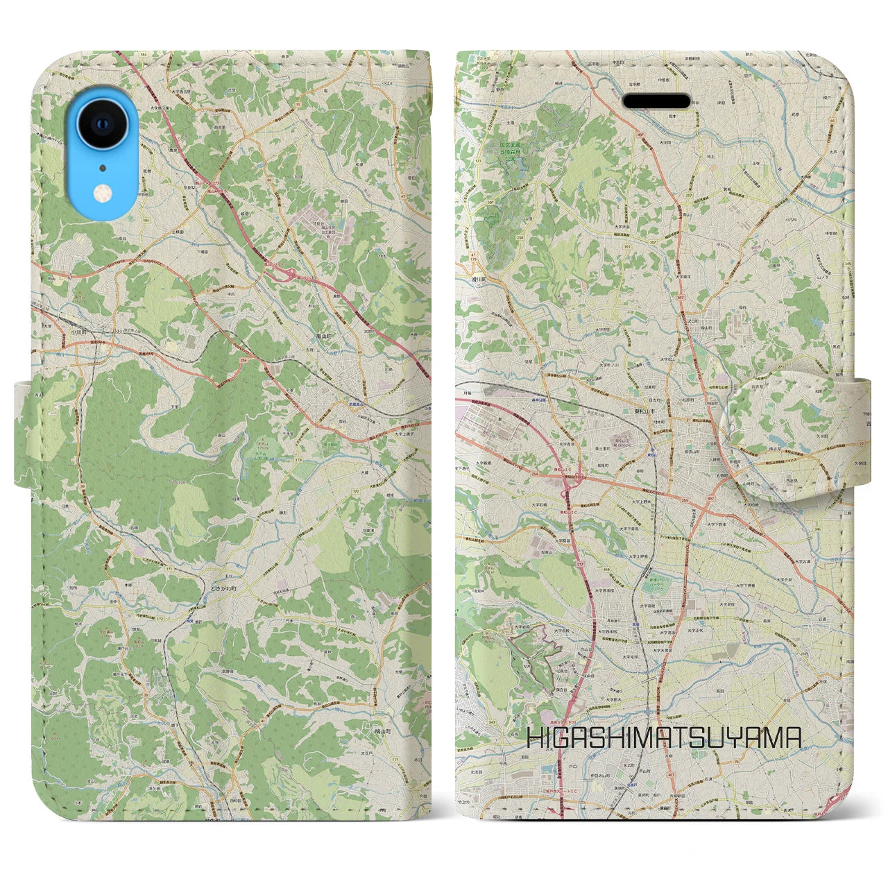 【東松山】地図柄iPhoneケース（手帳両面タイプ・ナチュラル）iPhone XR 用