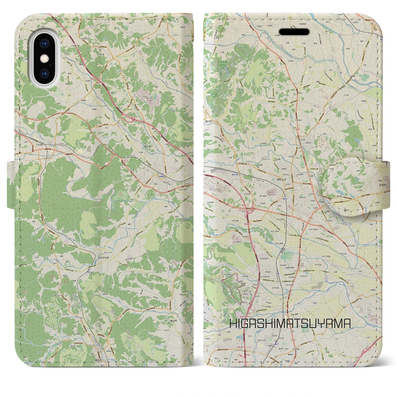 【東松山】地図柄iPhoneケース（手帳両面タイプ・ナチュラル）iPhone XS Max 用