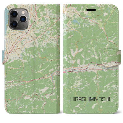【東みよし（徳島県）】地図柄iPhoneケース（手帳タイプ）ナチュラル・iPhone 11 Pro Max 用