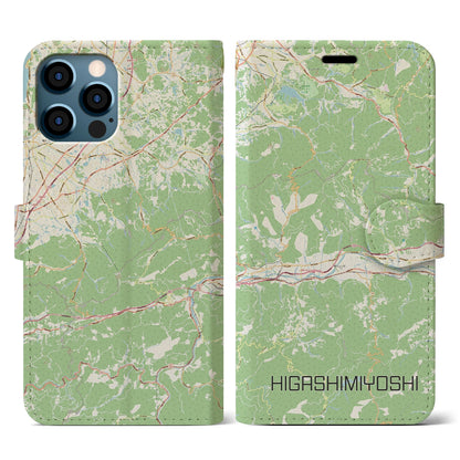 【東みよし（徳島県）】地図柄iPhoneケース（手帳タイプ）ナチュラル・iPhone 12 / 12 Pro 用