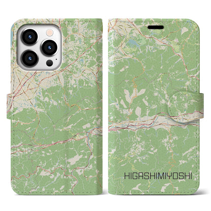 【東みよし（徳島県）】地図柄iPhoneケース（手帳タイプ）ナチュラル・iPhone 13 Pro 用