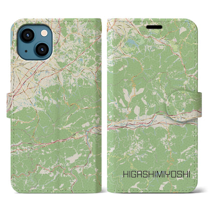 【東みよし（徳島県）】地図柄iPhoneケース（手帳タイプ）ナチュラル・iPhone 13 用