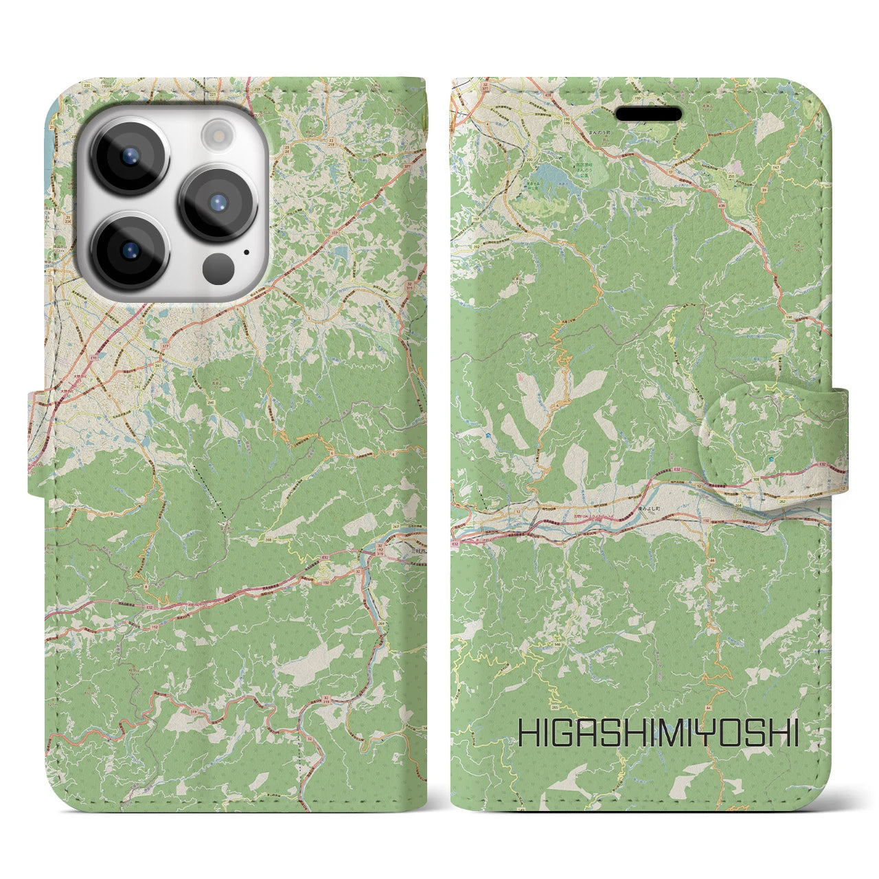 【東みよし】地図柄iPhoneケース（手帳両面タイプ・ナチュラル）iPhone 14 Pro 用