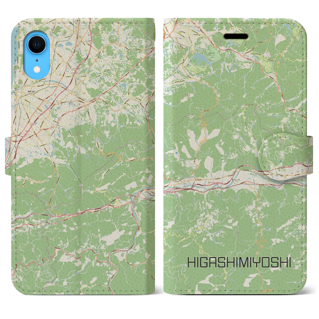 【東みよし】地図柄iPhoneケース（手帳両面タイプ・ナチュラル）iPhone XR 用
