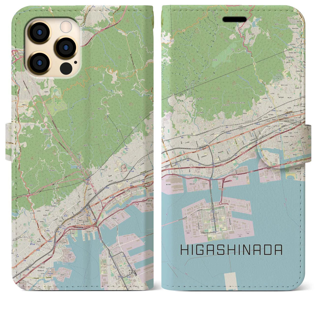 【東灘】地図柄iPhoneケース（手帳両面タイプ・ナチュラル）iPhone 12 Pro Max 用