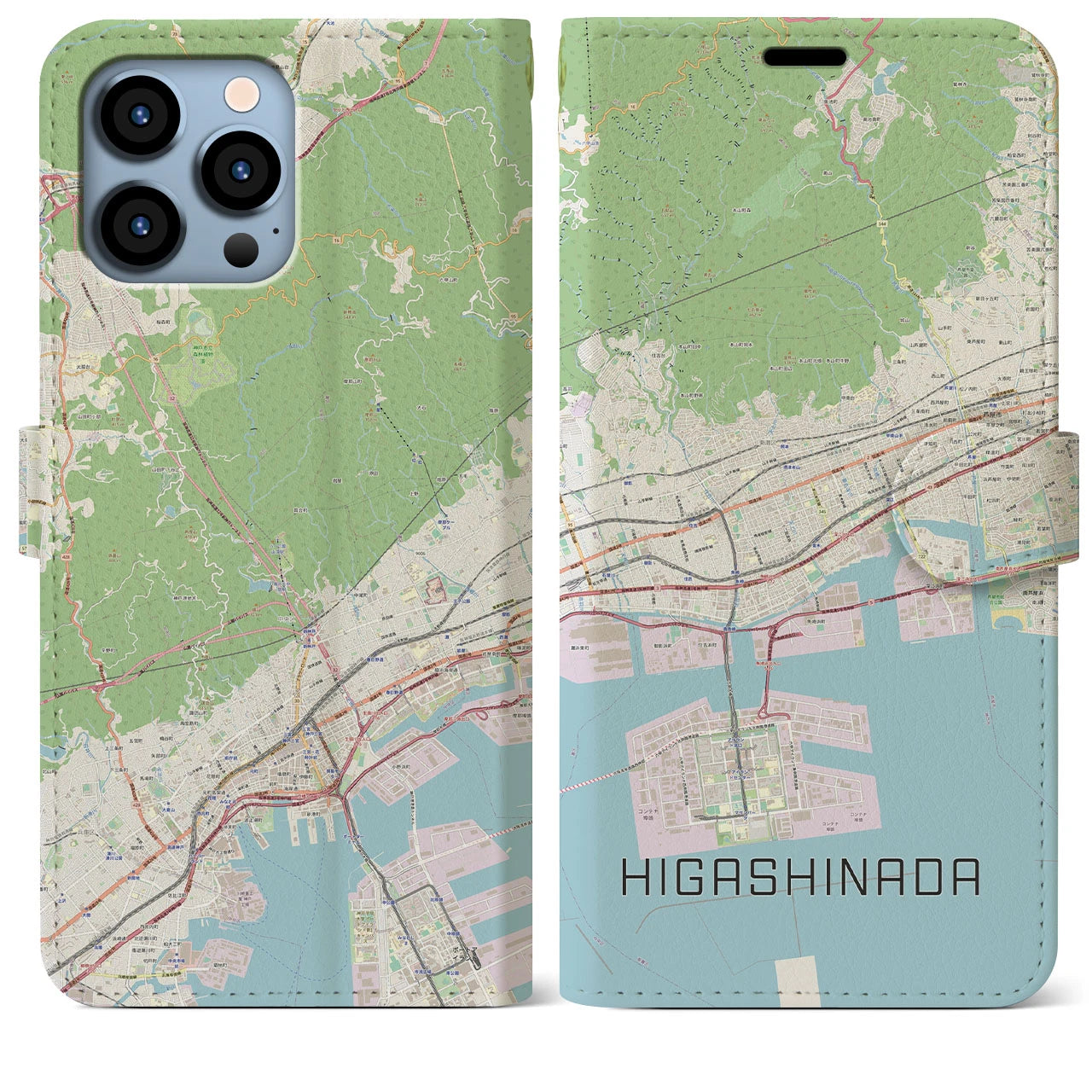 【東灘】地図柄iPhoneケース（手帳両面タイプ・ナチュラル）iPhone 13 Pro Max 用