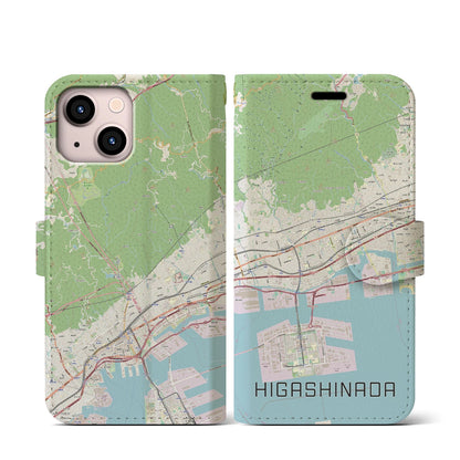 【東灘（兵庫県）】地図柄iPhoneケース（手帳タイプ）ナチュラル・iPhone 13 mini 用