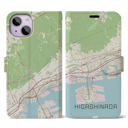 【東灘（兵庫県）】地図柄iPhoneケース（手帳タイプ）ナチュラル・iPhone 14 用