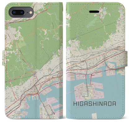 【東灘（兵庫県）】地図柄iPhoneケース（手帳タイプ）ナチュラル・iPhone 8Plus /7Plus / 6sPlus / 6Plus 用