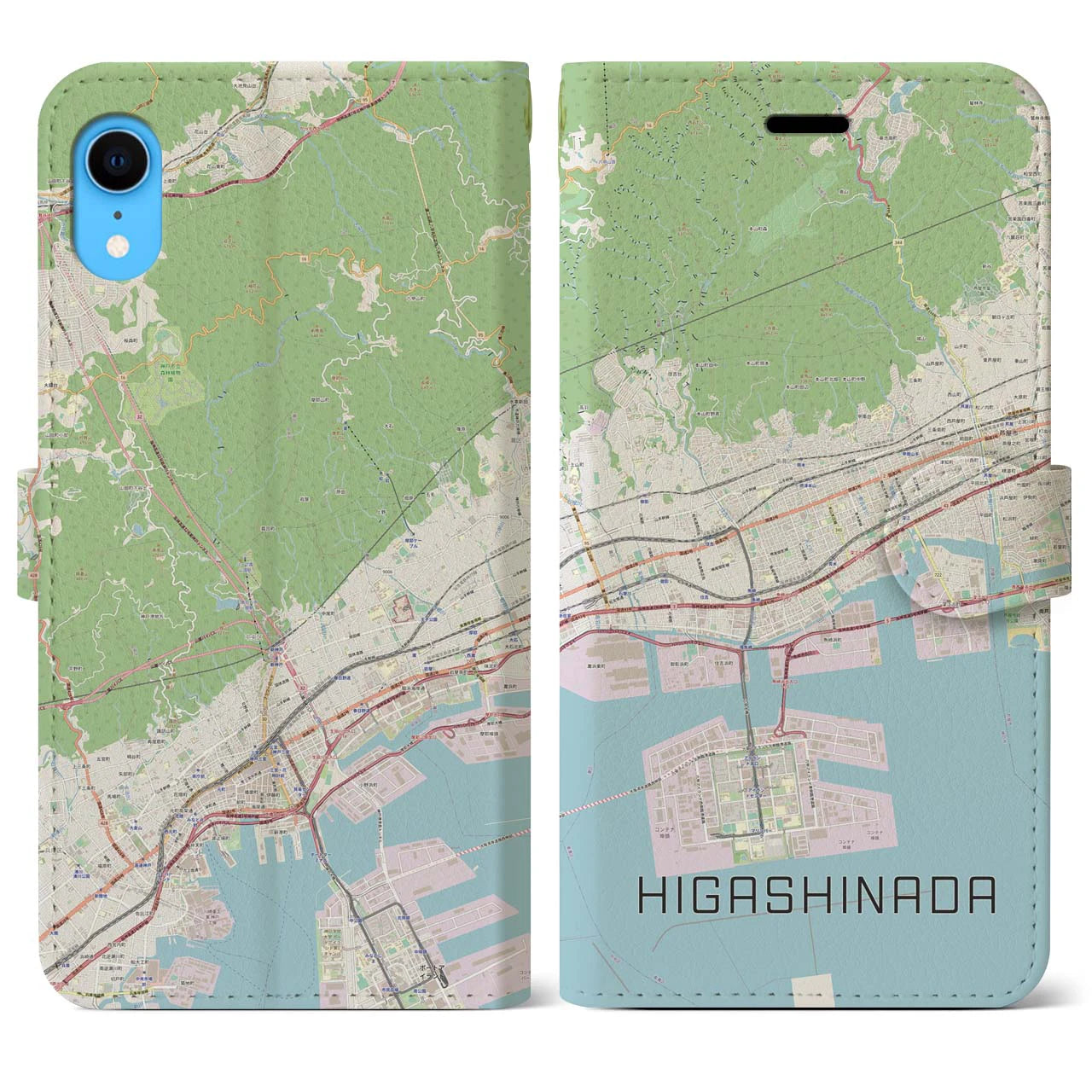 【東灘】地図柄iPhoneケース（手帳両面タイプ・ナチュラル）iPhone XR 用