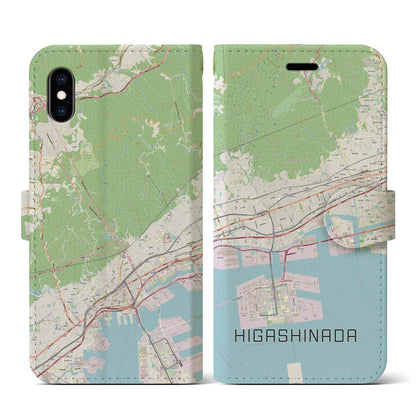 【東灘（兵庫県）】地図柄iPhoneケース（手帳タイプ）ナチュラル・iPhone XS / X 用