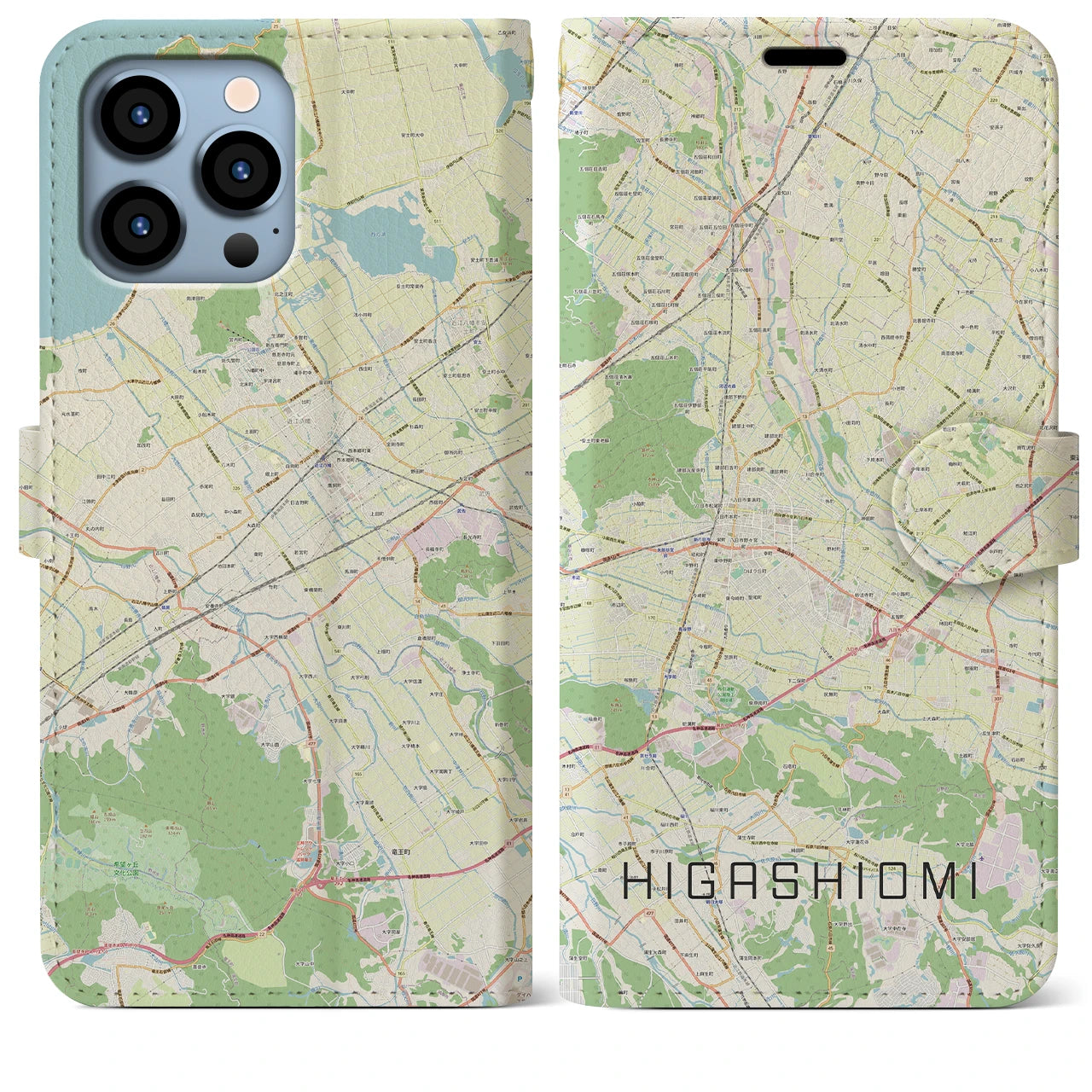 【東近江】地図柄iPhoneケース（手帳両面タイプ・ナチュラル）iPhone 13 Pro Max 用
