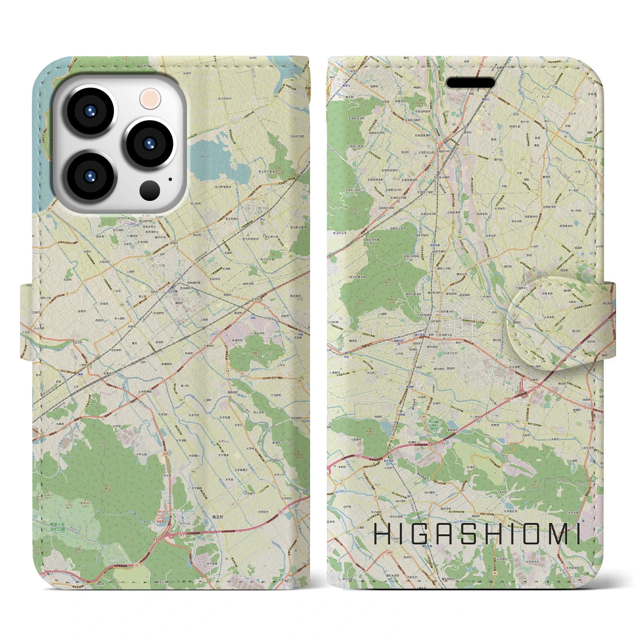 【東近江】地図柄iPhoneケース（手帳両面タイプ・ナチュラル）iPhone 13 Pro 用