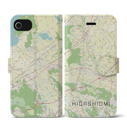 【東近江（滋賀県）】地図柄iPhoneケース（手帳タイプ）ナチュラル・iPhone SE（第3 / 第2世代） / 8 / 7 / 6s / 6 用