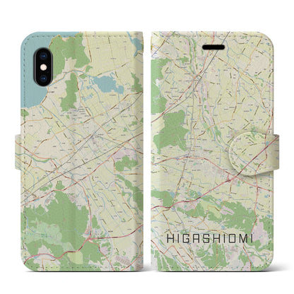 【東近江（滋賀県）】地図柄iPhoneケース（手帳タイプ）ナチュラル・iPhone XS / X 用