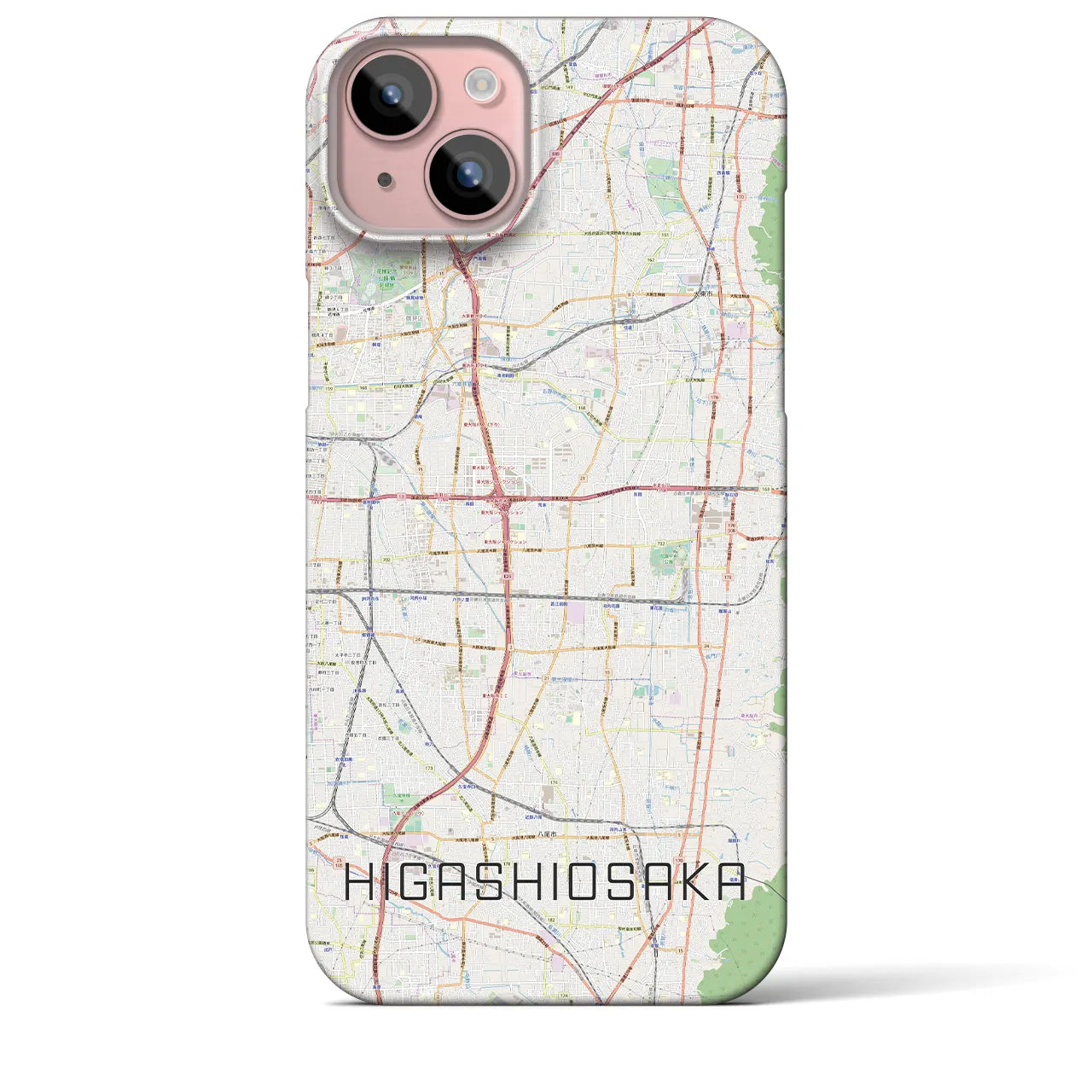 【東大阪】地図柄iPhoneケース（バックカバータイプ・ナチュラル）iPhone 15 Plus 用