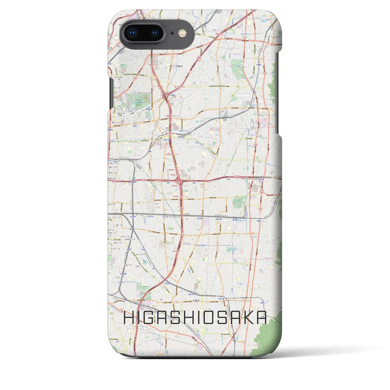 【東大阪】地図柄iPhoneケース（バックカバータイプ・ナチュラル）iPhone 8Plus /7Plus / 6sPlus / 6Plus 用