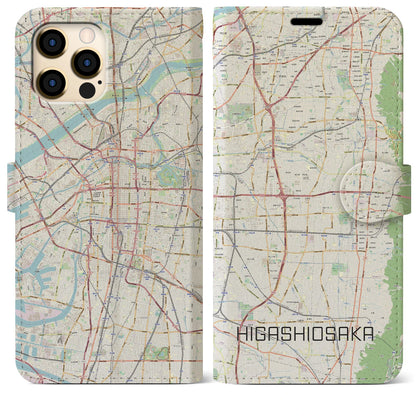【東大阪】地図柄iPhoneケース（手帳両面タイプ・ナチュラル）iPhone 12 Pro Max 用