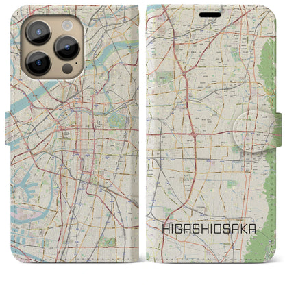 【東大阪】地図柄iPhoneケース（手帳両面タイプ・ナチュラル）iPhone 14 Pro Max 用