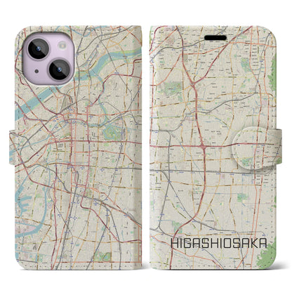 【東大阪】地図柄iPhoneケース（手帳両面タイプ・ナチュラル）iPhone 14 用