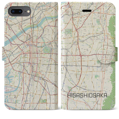 【東大阪】地図柄iPhoneケース（手帳両面タイプ・ナチュラル）iPhone 8Plus /7Plus / 6sPlus / 6Plus 用