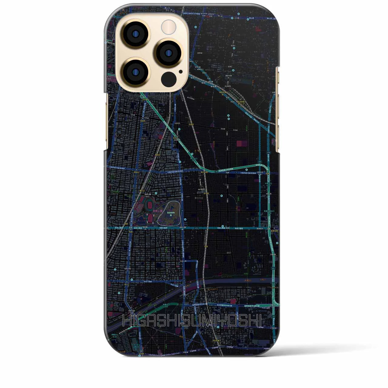 【東住吉】地図柄iPhoneケース（バックカバータイプ・ブラック）iPhone 12 Pro Max 用