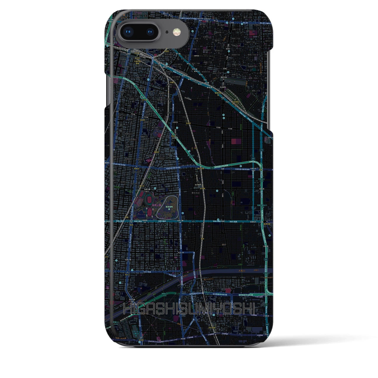 【東住吉】地図柄iPhoneケース（バックカバータイプ・ブラック）iPhone 8Plus /7Plus / 6sPlus / 6Plus 用