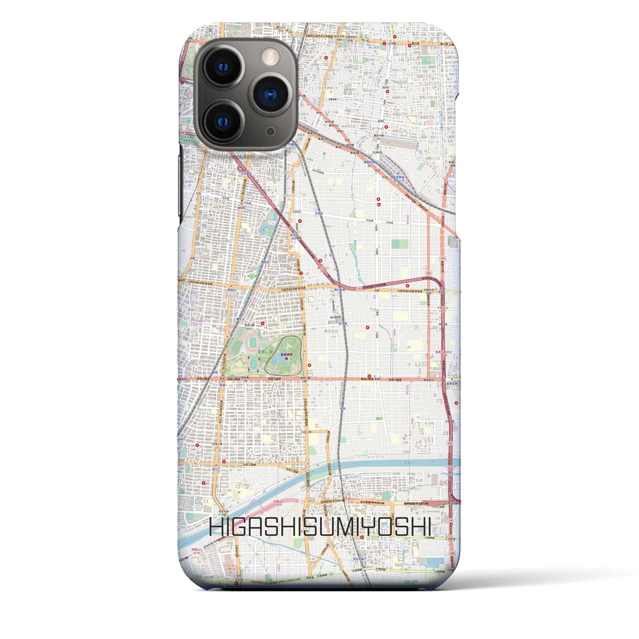 【東住吉】地図柄iPhoneケース（バックカバータイプ・ナチュラル）iPhone 11 Pro Max 用