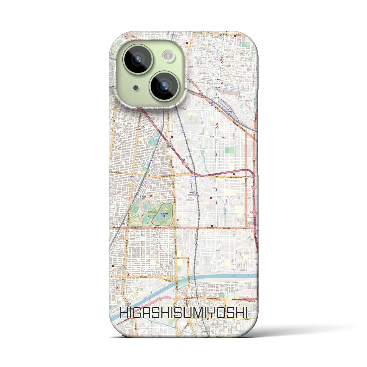 【東住吉】地図柄iPhoneケース（バックカバータイプ・ナチュラル）iPhone 15 用