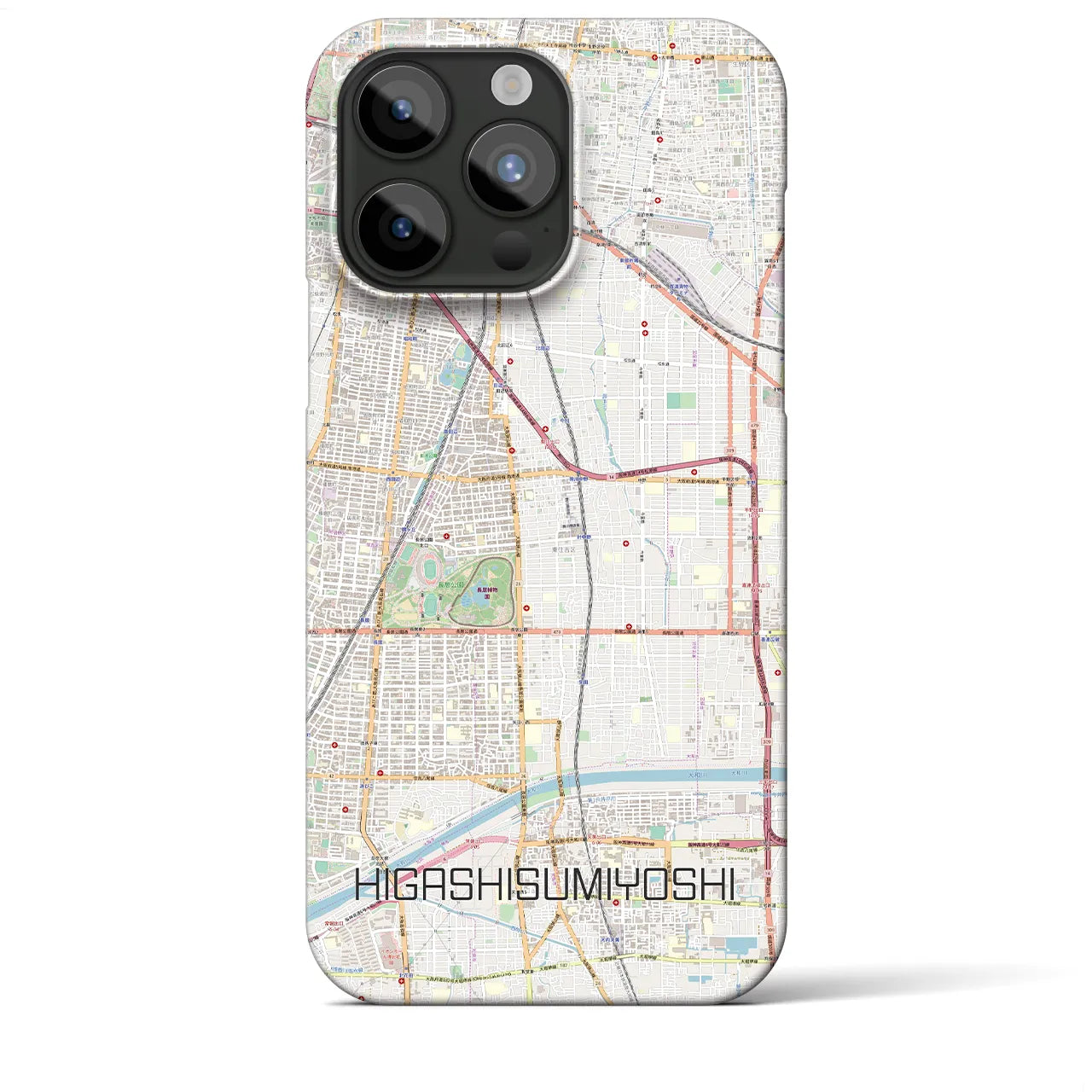 【東住吉】地図柄iPhoneケース（バックカバータイプ・ナチュラル）iPhone 15 Pro Max 用