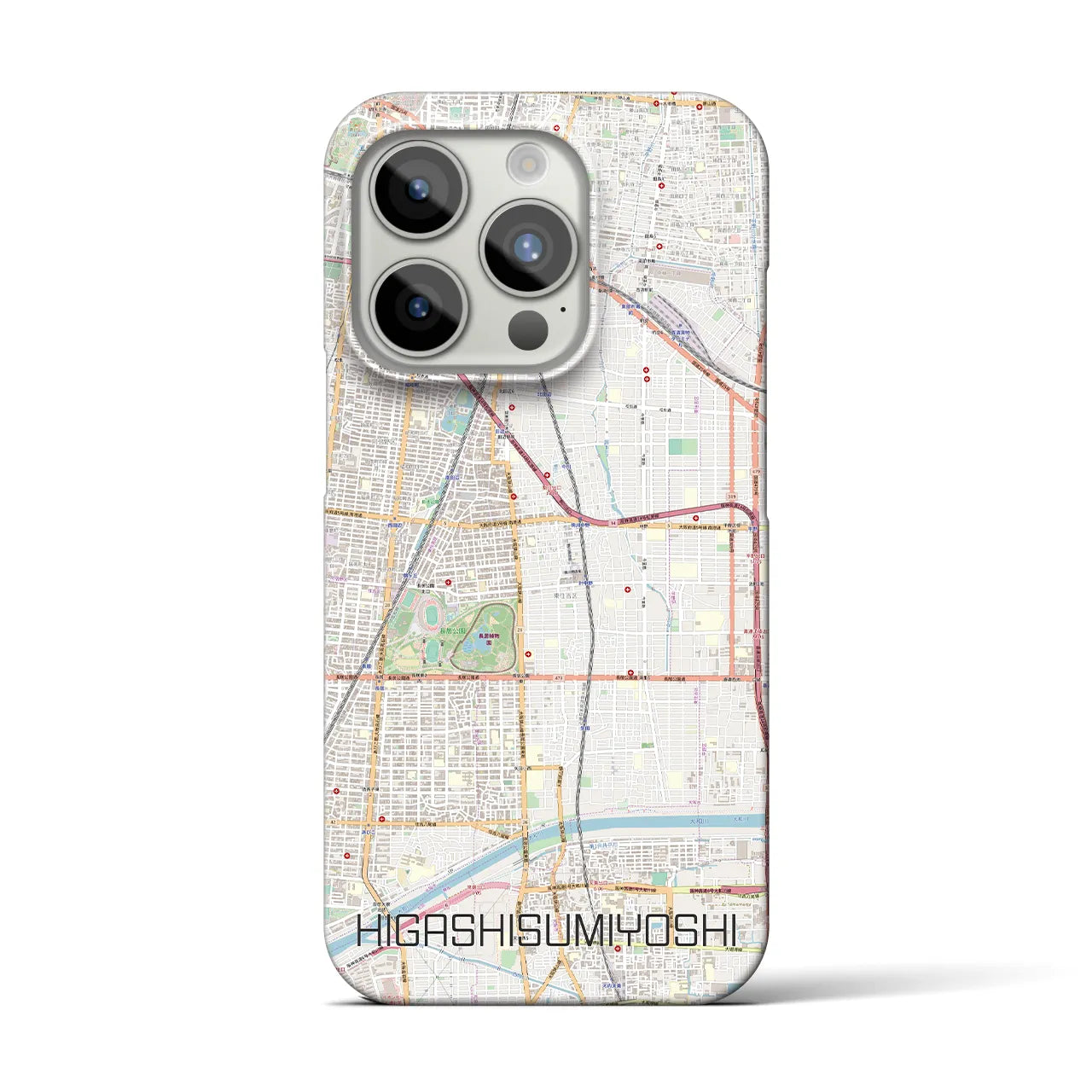 【東住吉】地図柄iPhoneケース（バックカバータイプ・ナチュラル）iPhone 15 Pro 用