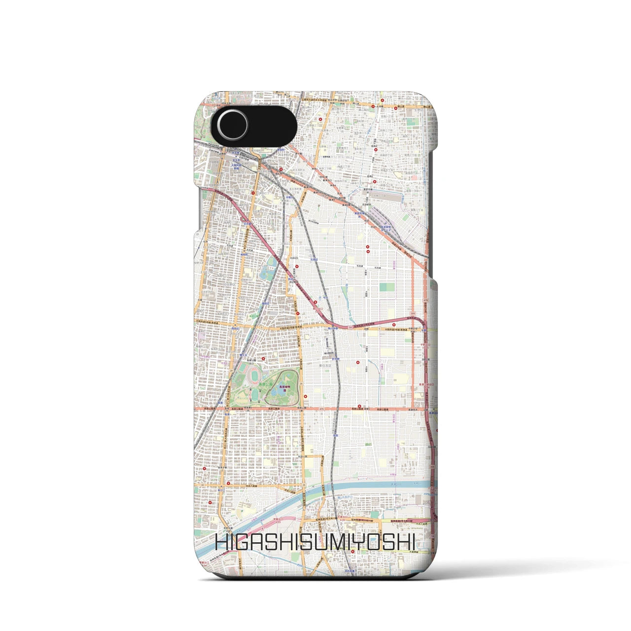 【東住吉】地図柄iPhoneケース（バックカバータイプ・ナチュラル）iPhone SE（第3 / 第2世代） / 8 / 7 / 6s / 6 用