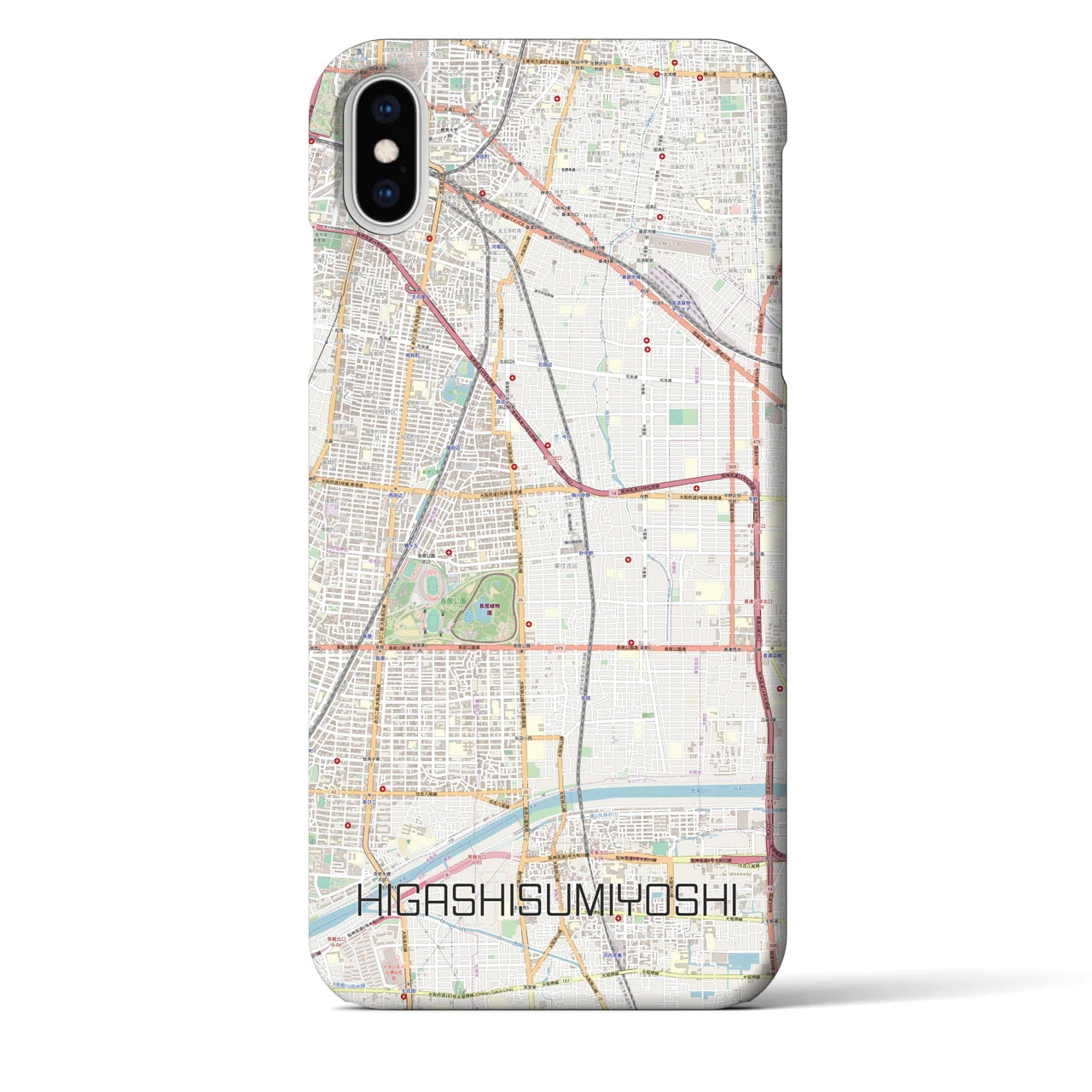 【東住吉】地図柄iPhoneケース（バックカバータイプ・ナチュラル）iPhone XS Max 用