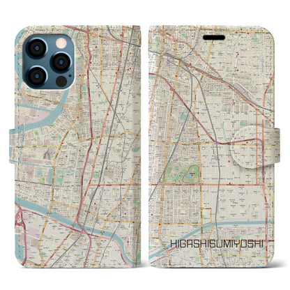 【東住吉（大阪府）】地図柄iPhoneケース（手帳タイプ）ナチュラル・iPhone 12 / 12 Pro 用