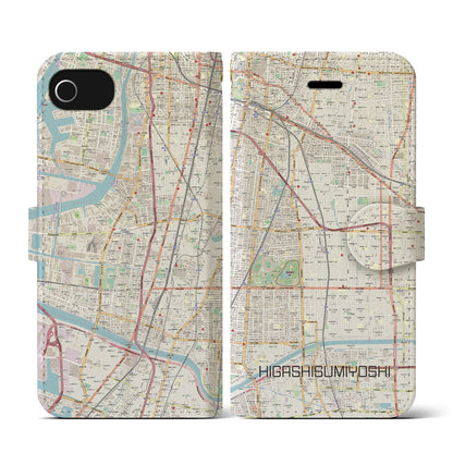 【東住吉（大阪府）】地図柄iPhoneケース（手帳タイプ）ナチュラル・iPhone SE（第3 / 第2世代） / 8 / 7 / 6s / 6 用