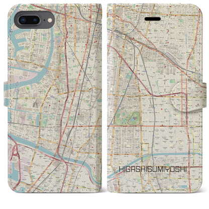 【東住吉（大阪府）】地図柄iPhoneケース（手帳タイプ）ナチュラル・iPhone 8Plus /7Plus / 6sPlus / 6Plus 用