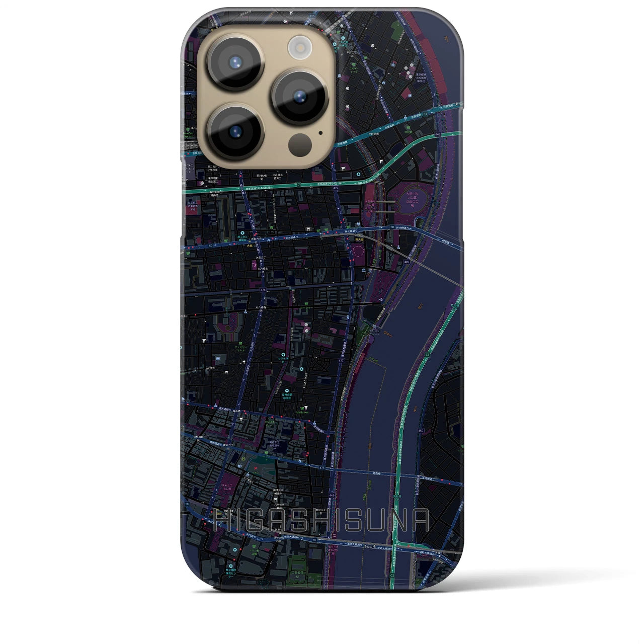 【東砂】地図柄iPhoneケース（バックカバータイプ・ブラック）iPhone 14 Pro Max 用