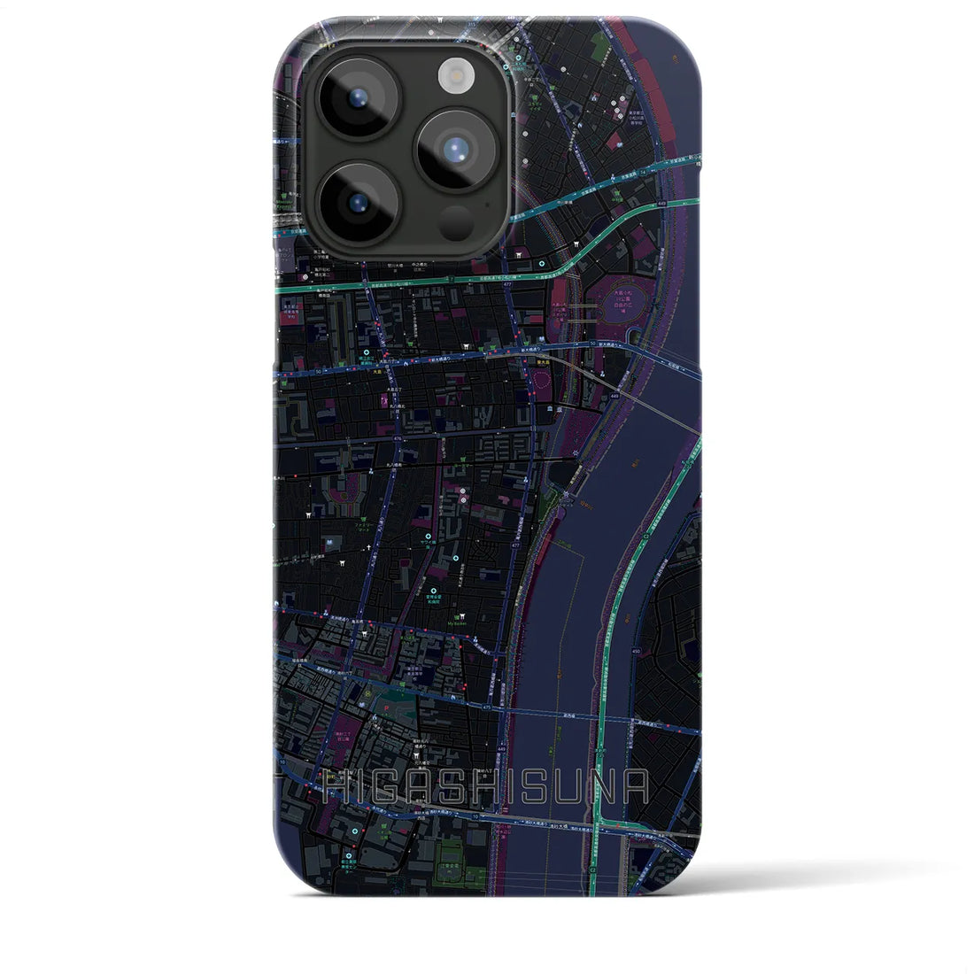 【東砂】地図柄iPhoneケース（バックカバータイプ・ブラック）iPhone 15 Pro Max 用