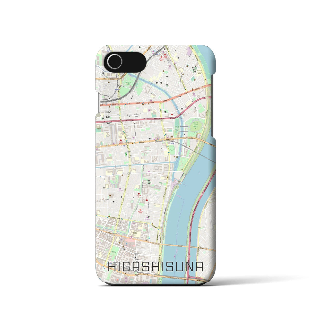 【東砂】地図柄iPhoneケース（バックカバータイプ・ナチュラル）iPhone SE（第3 / 第2世代） / 8 / 7 / 6s / 6 用