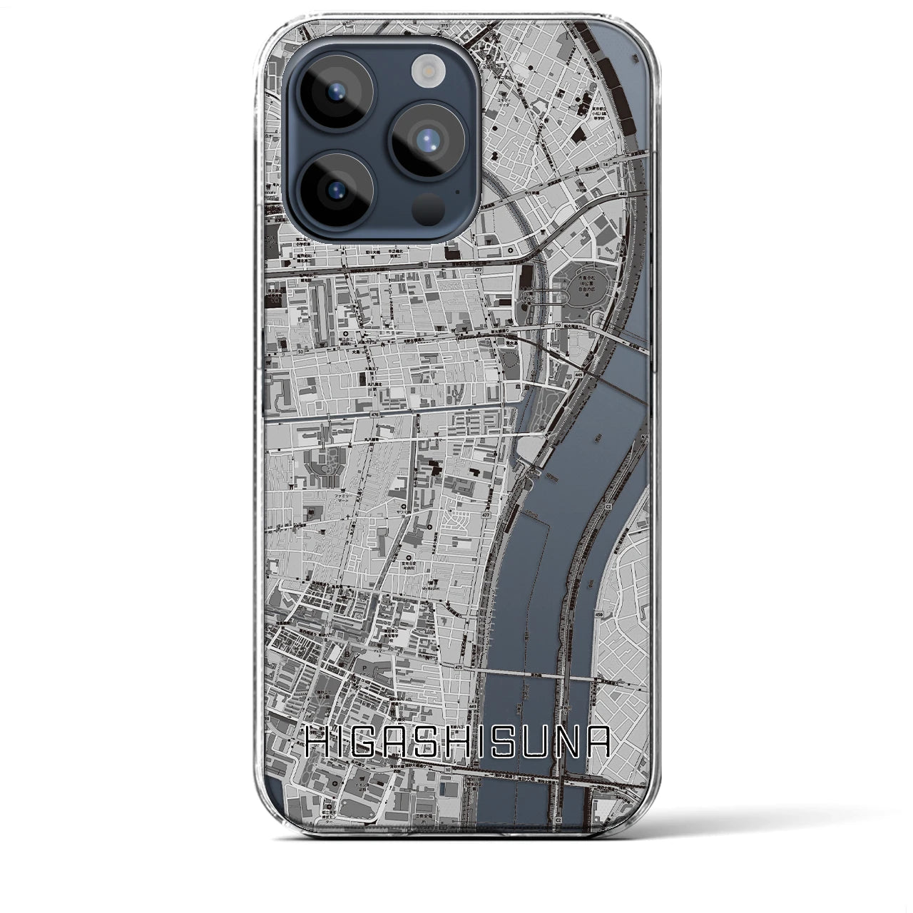 【東砂】地図柄iPhoneケース（クリアタイプ・モノトーン）iPhone 15 Pro Max 用