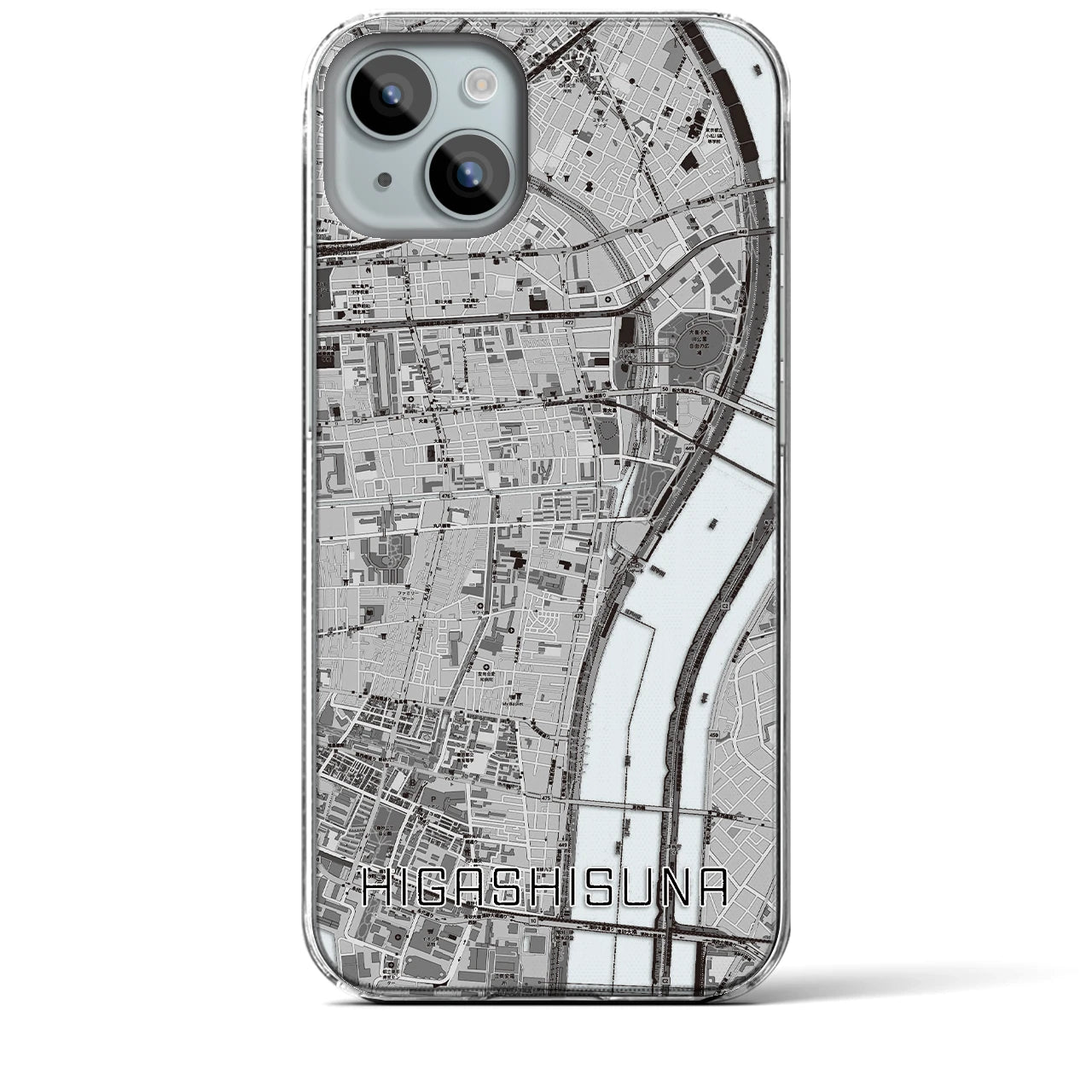 【東砂】地図柄iPhoneケース（クリアタイプ・モノトーン）iPhone 15 Plus 用