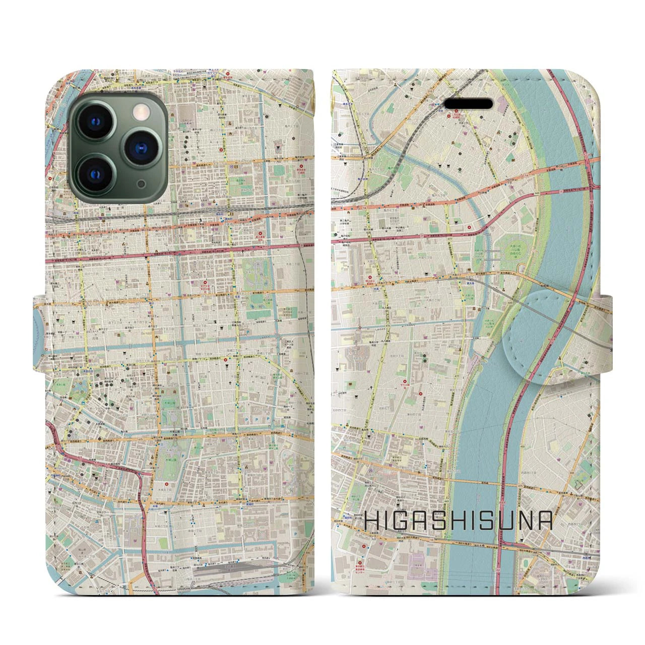 【東砂】地図柄iPhoneケース（手帳両面タイプ・ナチュラル）iPhone 11 Pro 用