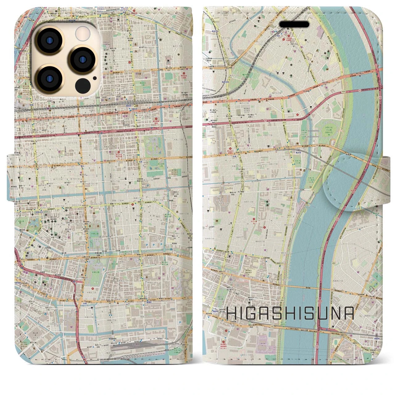 【東砂】地図柄iPhoneケース（手帳両面タイプ・ナチュラル）iPhone 12 Pro Max 用