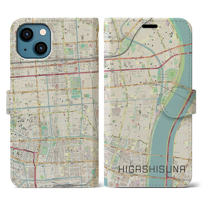 【東砂（東京都）】地図柄iPhoneケース（手帳タイプ）ナチュラル・iPhone 13 用