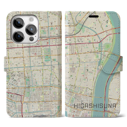 【東砂（東京都）】地図柄iPhoneケース（手帳タイプ）ナチュラル・iPhone 14 Pro 用