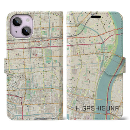 【東砂（東京都）】地図柄iPhoneケース（手帳タイプ）ナチュラル・iPhone 14 用