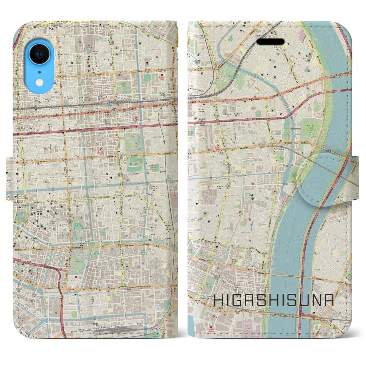 【東砂】地図柄iPhoneケース（手帳両面タイプ・ナチュラル）iPhone XR 用