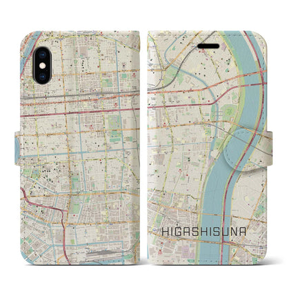 【東砂（東京都）】地図柄iPhoneケース（手帳タイプ）ナチュラル・iPhone XS / X 用