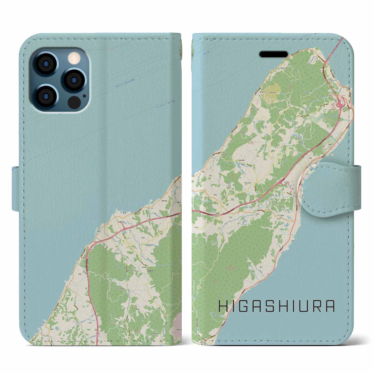 【東浦（兵庫県）】地図柄iPhoneケース（手帳タイプ）ナチュラル・iPhone 12 / 12 Pro 用