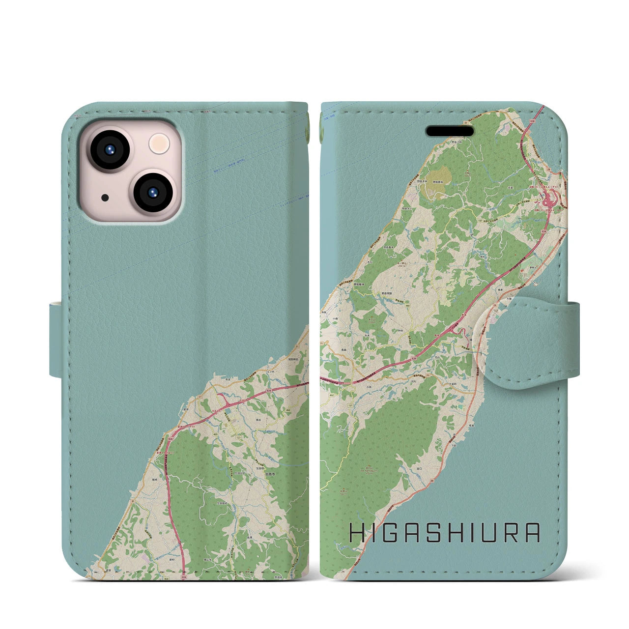 【東浦（兵庫県）】地図柄iPhoneケース（手帳タイプ）ナチュラル・iPhone 13 mini 用